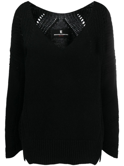 Ermanno Scervino Crochet-knit V-neck Jumper In Black