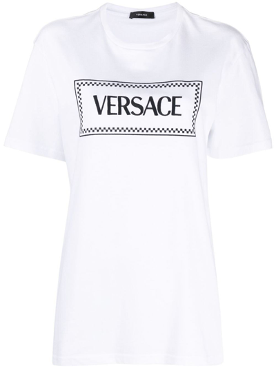 Versace T-shirt Con Logo Ricamato In White