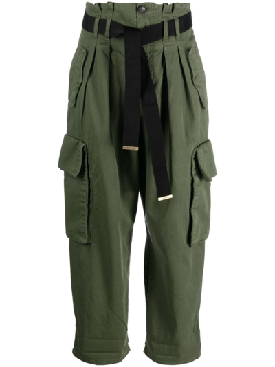 Pinko Paperbag-waist Cargo Trousers In Grün