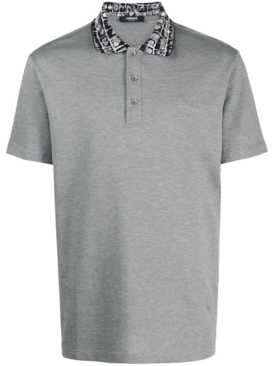 Versace Coccodrillo Cotton Polo Shirt In Gray
