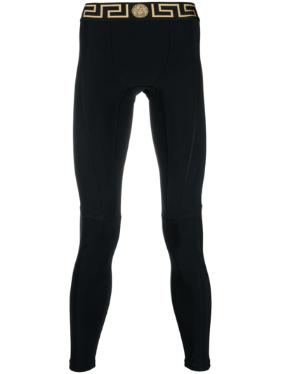 Versace Mesh-paneled Stretch Leggings In Black