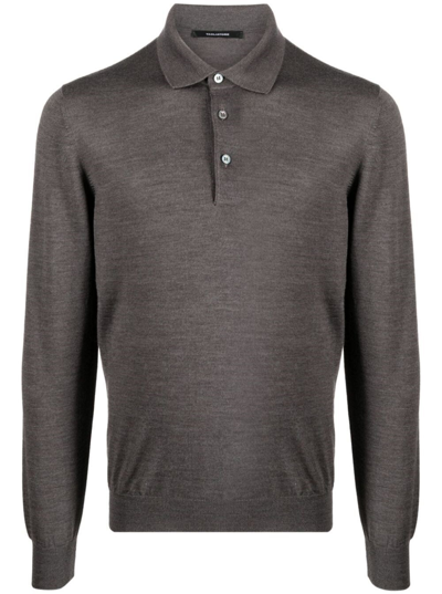 Tagliatore Button-fastening Virgin Wool Polo Shirt In Gray