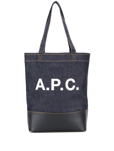 Apc Logo Print Denim Tote In Blue
