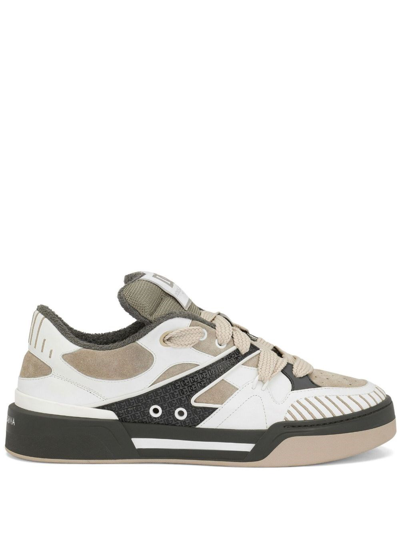 Dolce & Gabbana New Roma Panelled Suede Sneakers In White