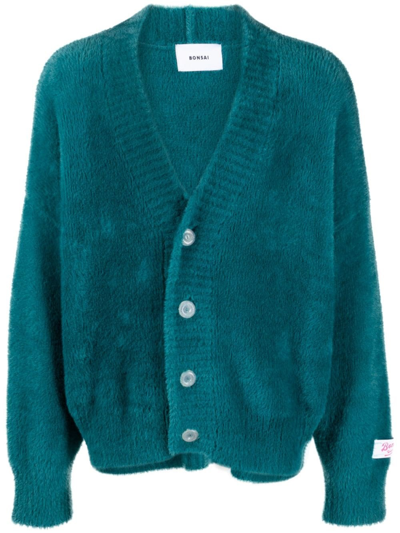 Bonsai Knitted V-neck Cardigan In Blu