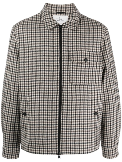 Woolrich Italian Wool Check Overshirt In White