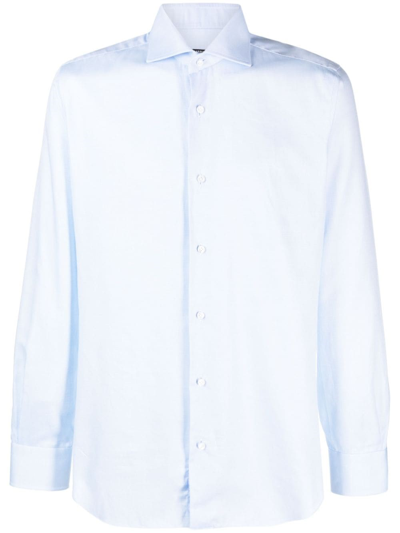 Barba White Cotton Shirts In Blue