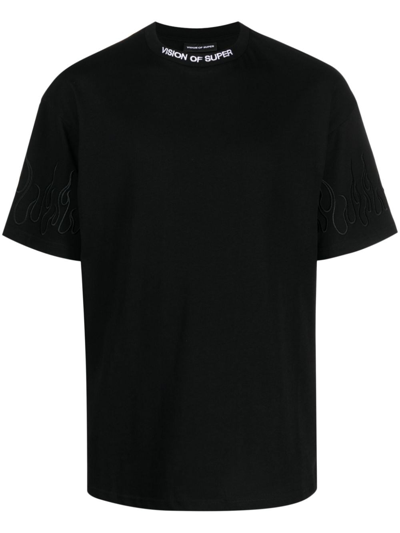 Vision Of Super Logo-embroidered Cotton T-shirt In Black