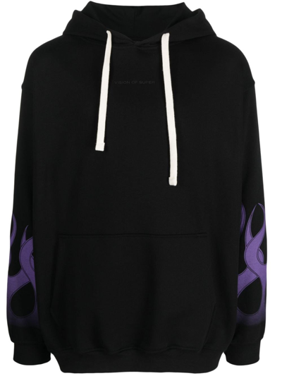 Vision Of Super Flame-print Cotton Hoodie In Black