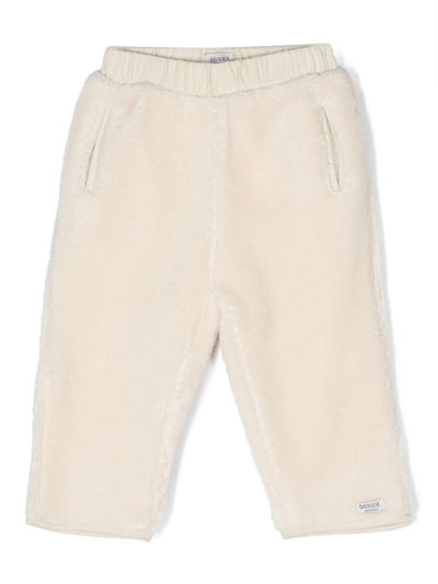 Donsje Babies' Logo-tag Fleece-texture Trousers In White