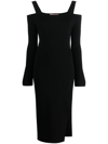 Twinset Drop-shoulder Ribbed-knit Midi Dress In Black
