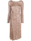 Twinset Leopard-print Gathered Midi Dress In Black