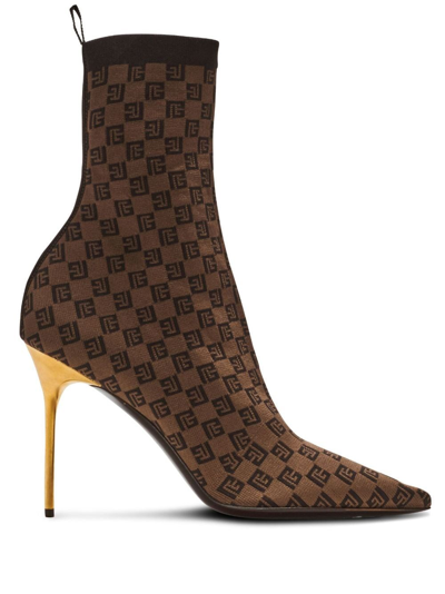 Balmain Monogramme Ankle Boot In Brown