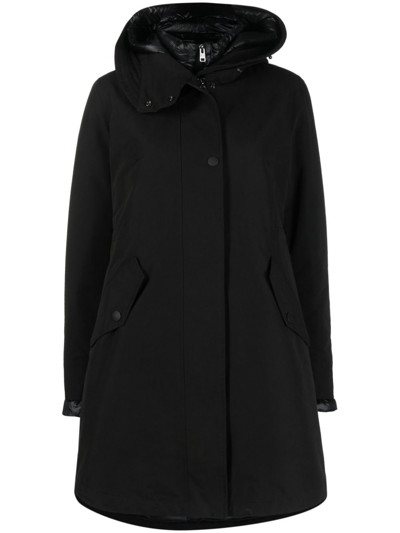 Woolrich Firth Down Hooded Trench In Nero