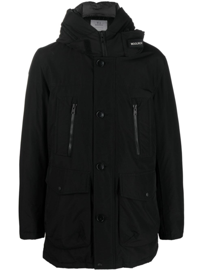 Woolrich Padded Hooded Coat In Black