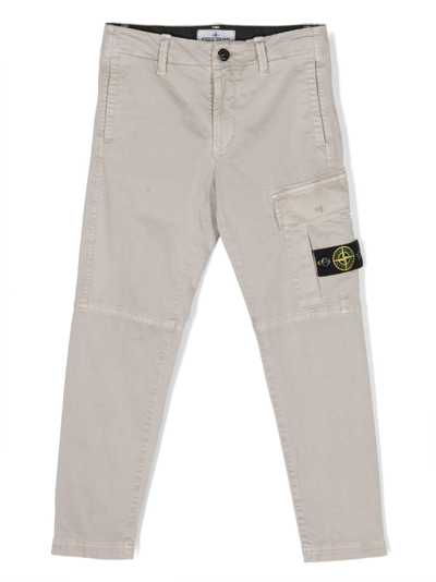 Stone Island Kids' Trouseraloni Dritti Con Applicazione Compass In Grey