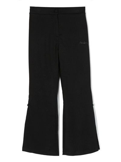 Pinko Kids' Logo-embroidered Flared Trousers In Black