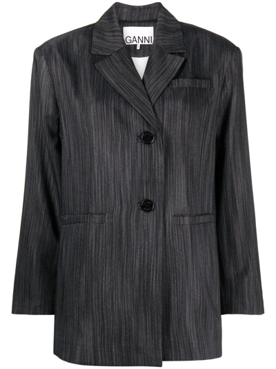 Ganni Single-breasted Striped Blazer In Black