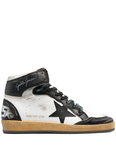Golden Goose Sky Star Suede-trimmed Distressed Leather High-top Sneakers In White