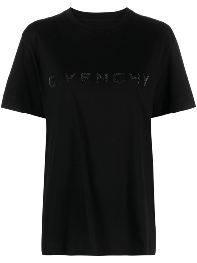 Givenchy T Shirt In Cotton With Rhinestones In Black