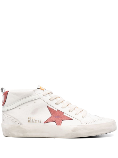 Golden Goose Mid Star Sneaker In White  Milky  & Brandy