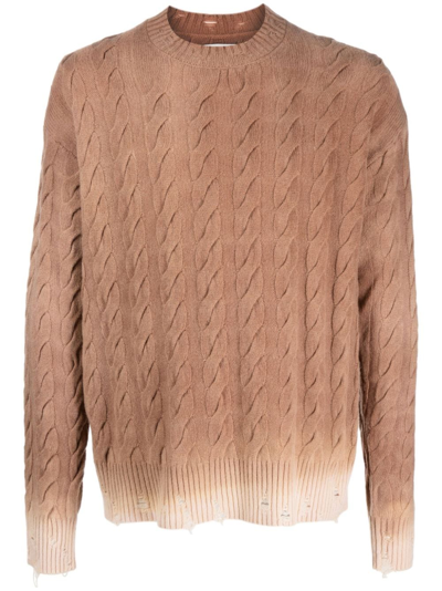 Laneus Distressed Cable-knit Cashmere Jumper In Beige