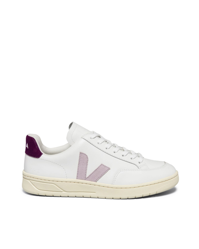 Veja Shoes V-12 Leather Woman Extra White/parme/magenta In Extra-white_parme_magenta