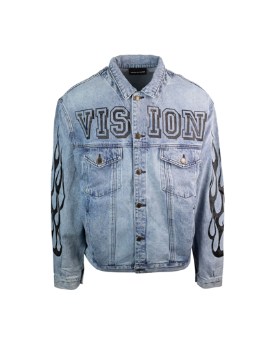 Vision Of Super Denim Jacket With Logo And Flames In Blue