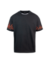Vision Of Super Black T-shirt With Embroidered Orange Flames And White Logo In Black