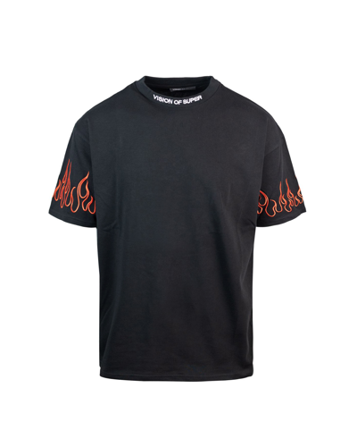 Vision Of Super Flame-print Cotton T-shirt In Black