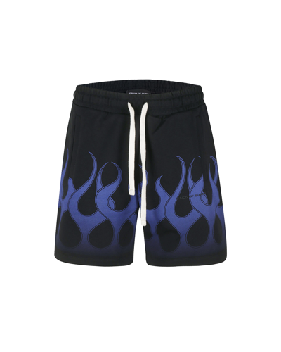 Vision Of Super Blue Tribal Flame Bermuda Shorts In Black
