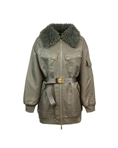 Elisabetta Franchi Aviator Down Jacket In Satin Sail In Bi7army