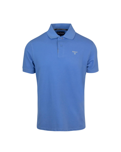 Barbour Pique Polo Shirt With Tartan Inserts In Blue