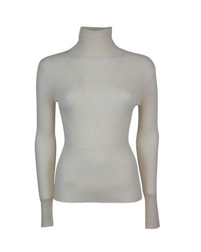 P.a.r.o.s.h White Ribbed Wool Jumper With High Collar In 002panna