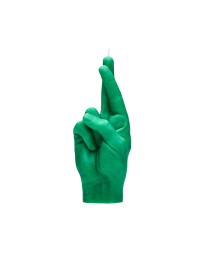 Candle Hand Candela Artigianale Crossed Fingers In Verde