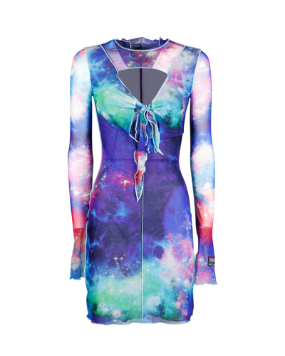 Versace Jeans Couture Galaxy Print Semi-transparent Dress In Ms3