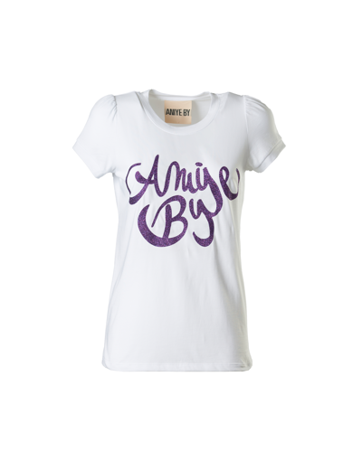 Aniye By T-shirt Bianca Con Stampa Glitter Logo In Viola