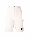 C.P. COMPANY WHITE SHORTS WITH "LENS" DETAIL