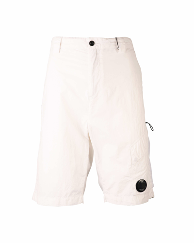 C.p. Company White Shorts With "lens" Detail In 103