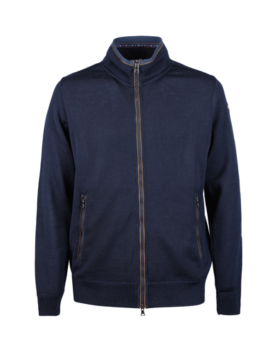 Paul & Shark Blue Zip-up Sweater With Contrasting Profiles In 50blue