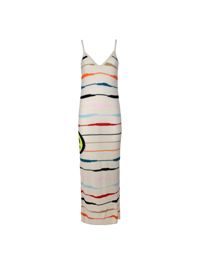 Barrow Butter Long Dress With Logo And Multicoloured Stripes In Bw004butter