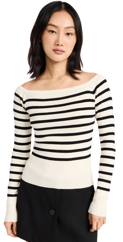 Pixie Market Marcel Stripe Off The Shoulder Knit Top Ivory S