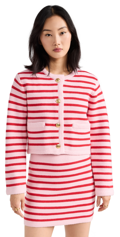 English Factory Knit Striped Sweater Cardigan Pink/red