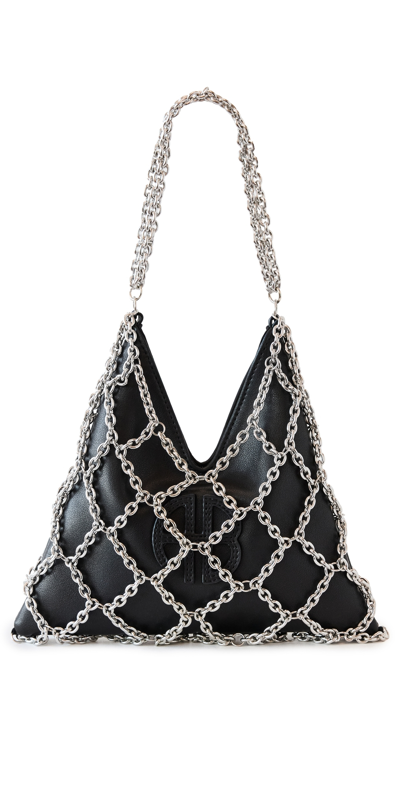 ANINE BING MINI GAIA CHAIN BAG - BLACK AND SILVER BLACK