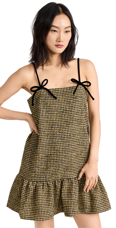 Ganni Woollen Checkered Mini Dress In Blazing Yellow