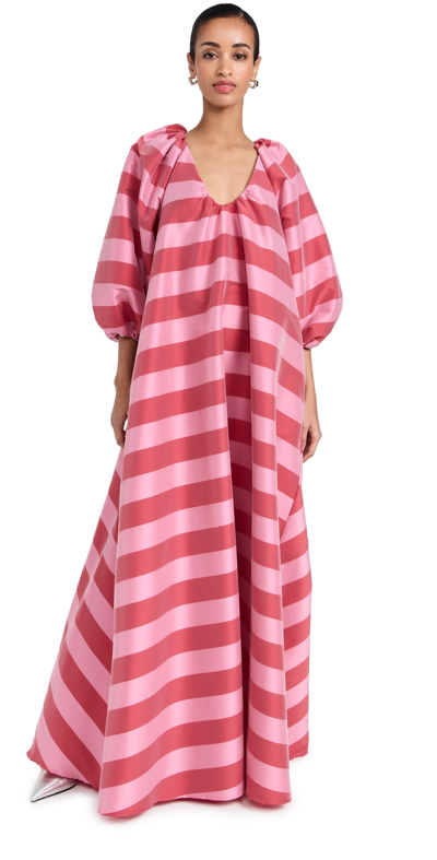 Bernadette George Balloon-sleeve Striped Taffeta Maxi Dress In Multicolor