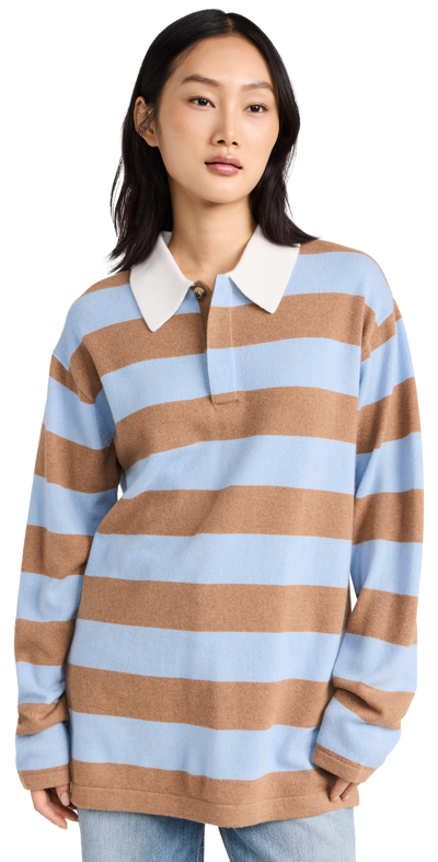 Guest In Residence Striped Cashmere Rugby Pullover Sky/almond