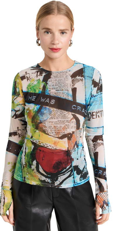 Alice And Olivia Delaina Mixed Print Mesh Top In Confidential