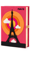 OLYMPIA LE-TAN BOOK CLUTCH PARIS 73 STRAPPED BRIGHT PINK PIERRE