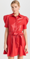 ALICE AND OLIVIA LURLENE VEGAN GODET MINI DRESS BRIGHT RUBY